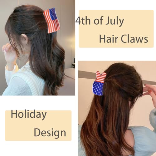 American Flag Hair Claw Clips - 2Pcs Patriotic Red White Blue Hair Accessories