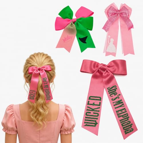 Pink Satin Glitter Hair Bow Clips 3-Pack Long Tail Barrettes