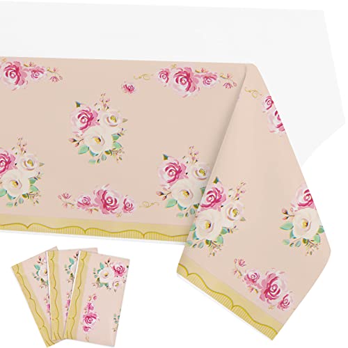 Floral Tablecloths for Tea Parties - 3 Pack Rectangular Covers