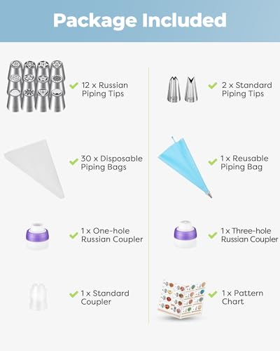 Kootek 48-Piece Cake Decorating Kit with Russian Piping Tips and Bags