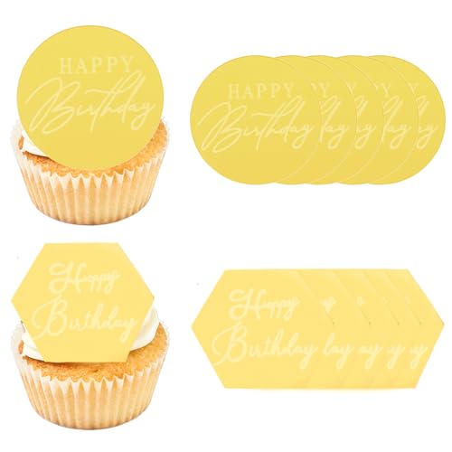 10 Pcs Gold Acrylic Happy Birthday Cupcake Toppers Set
