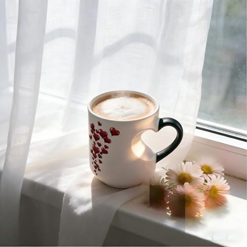 Heart Shaped Color Changing Mug - Heat-Activated Ceramic Coffee Tea Cup