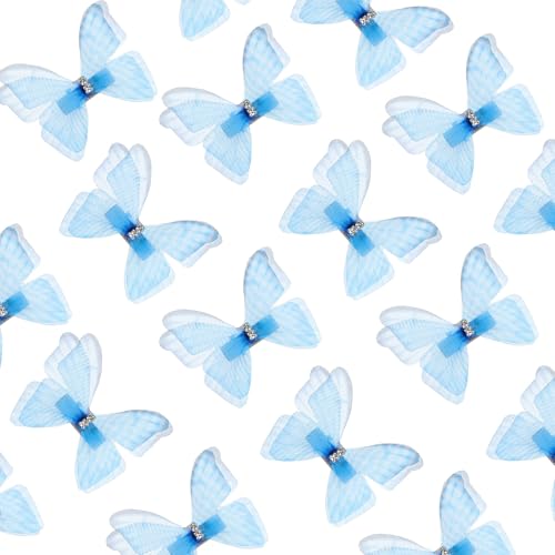 Bremorou 20 Pcs Blue Butterfly Hair Clips Gradient Rhinestone Barrettes
