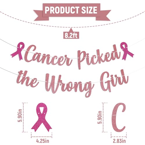 Cancer Picked the Wrong Girl Banner - Rose Gold Glitter Party Decoration
