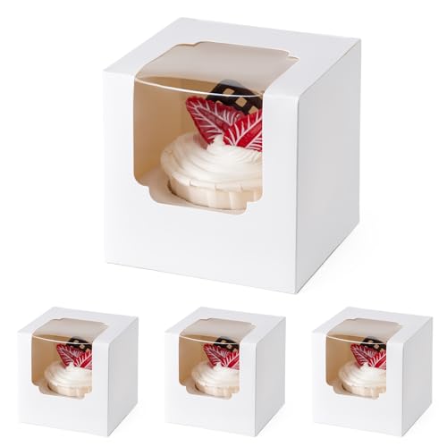 BOOMIBOO Individual Cupcake Containers with Window, White, 25 Pack