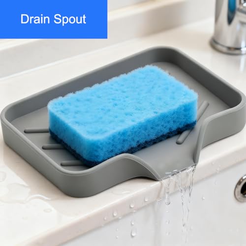 Kitchen Sink Sponge Holder with Drain Spout - 4.7" x 3.6" Grey
