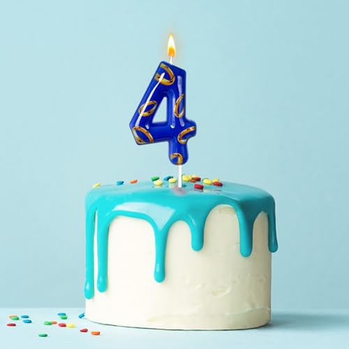 Blue and Gold Birthday Number Candle - 4 for Cake Decoration