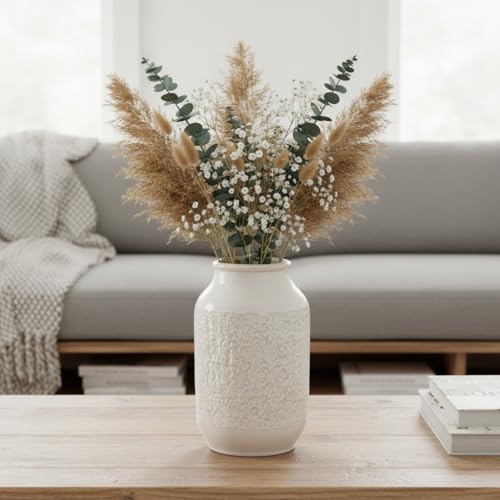 Modern White Ceramic Vase 9 Inch - Minimalist Home Decor for Flowers & Centerpieces
