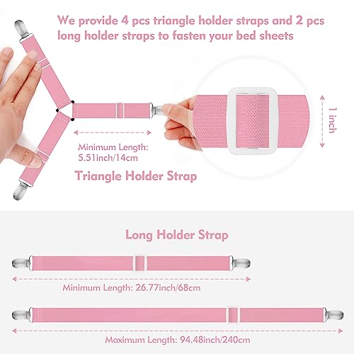 Eiruseed 6-Piece Adjustable Bed Sheet Holder Straps - Pink Elastic Fasteners