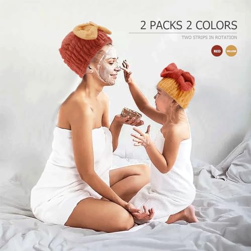 Tihebax 2-Pack Microfiber Hair Towel Wrap - Fast Drying Cap, Red & Yellow