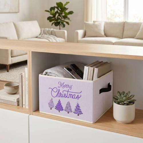 Purple Christmas Storage Bin - Collapsible Holiday Organizer with Handles - Color-3