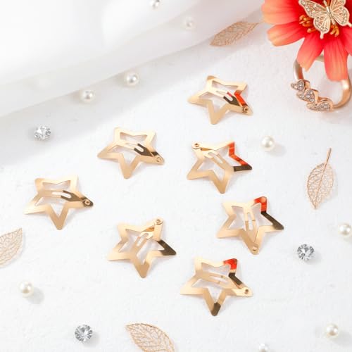 Azefnuhk Gold Star Hair Clips 30-Piece Metal Snap Barrettes for Women Y2K