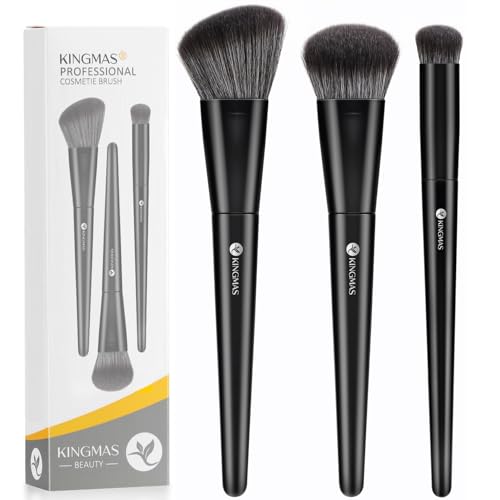 KINGMAS 3-Piece Kabuki Makeup Brush Set - Foundation, Contour & Concealer