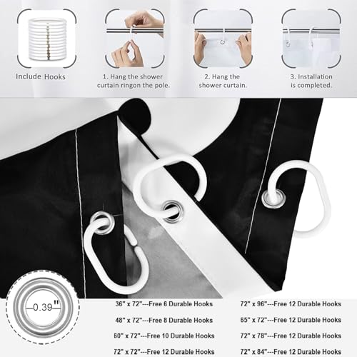 Halloween Shower Curtain - Black & White Spooky Ghosts, 72"