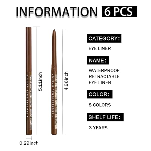 WanTuoluo Retractable Creamy Eyeliner & Eyeshadow Stick Set - 6 Pcs Light Brown