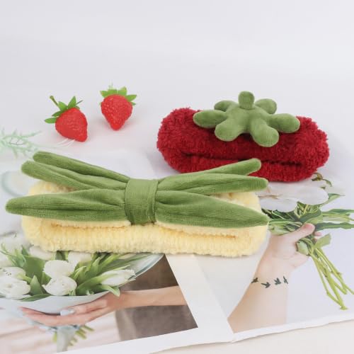 KIUEZIR 2PCS Fruit Spa Headband Soft Plush Makeup & Skincare Hair Bands
