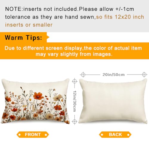 RABUSOFA Rust Floral Fall Throw Pillow Cover, 12x20 Inch Farmhouse Decor