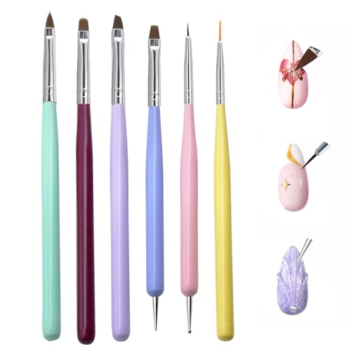 JEONEKID 6-Piece Professional Nail Art Brush Set and Dotting Pen for Gel Design