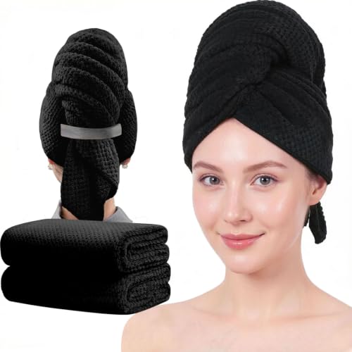 Wuwahold Microfiber Hair Towels Set - Super Absorbent & Quick Drying (2 Pack, 40" x 20")
