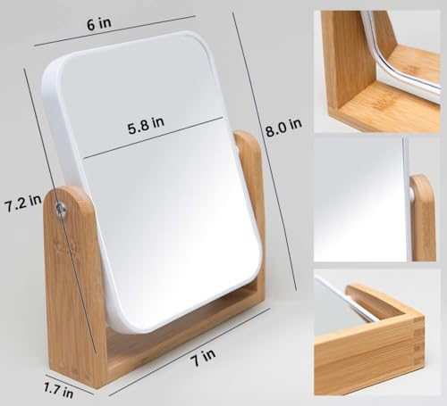 YEAKE 8-Inch Double-Sided Makeup Mirror with Bamboo Stand