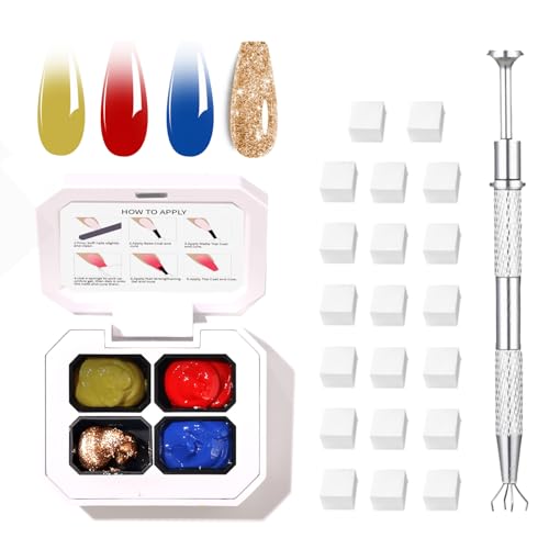 AOBOO Ombre Gel Nail Polish Set - 4-Color Gradient Palette with 20 Sponges