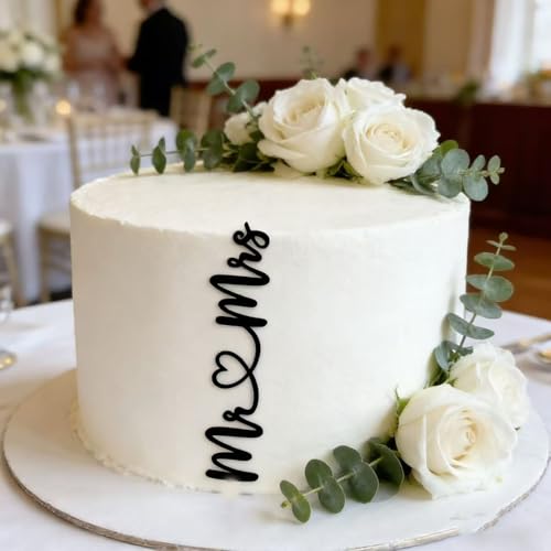 Mr & Mrs Black Acrylic Wedding Cake Topper | Elegant Engagement Decoration