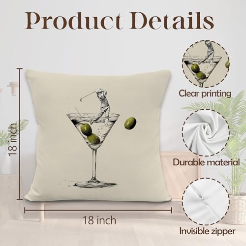 Funny Golf Martini Throw Pillow Cover - 18x18 Decorative Cushion
