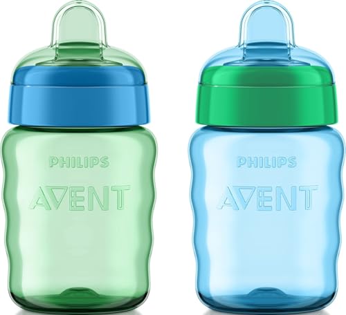 Philips Avent My Easy Sippy Cup, 9 oz, Spill-Proof Soft Spout (2 Pack, Blue/Green)