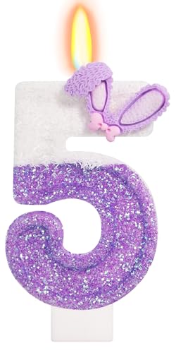 Glitter Purple Bunny Number 5 Candle - Cute Cake Topper for Kids