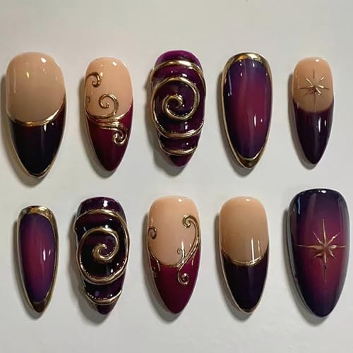 GUAACCB Purple French Tip Press on Nails Medium Almond Fake Nails