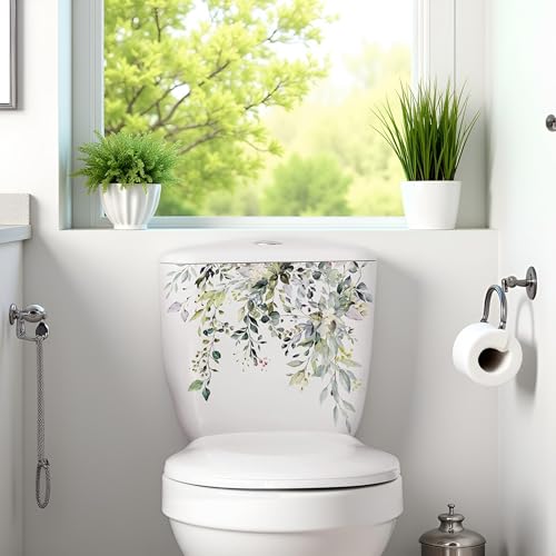 Self-Adhesive Green Plant Leaves Toilet Lid Stickers - Waterproof Floral Decals