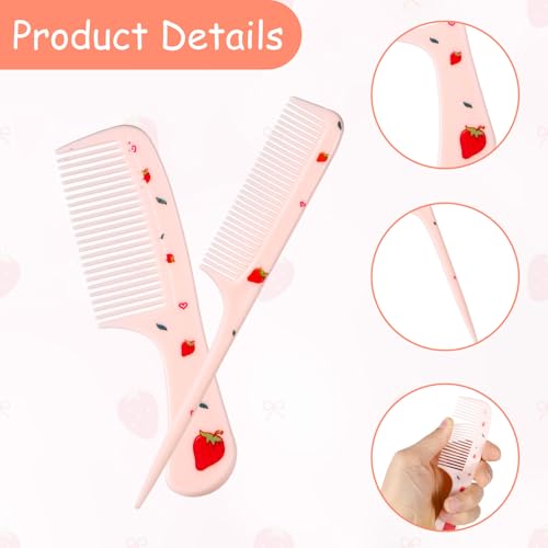 BOXOB Baby Hair Comb Set - Pink Strawberry Mini Fine Tooth & Rat Tail Combs