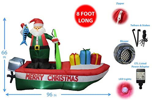 8 Foot Inflatable Santa Claus on a Fishing Boat Outdoor Holiday Decor
