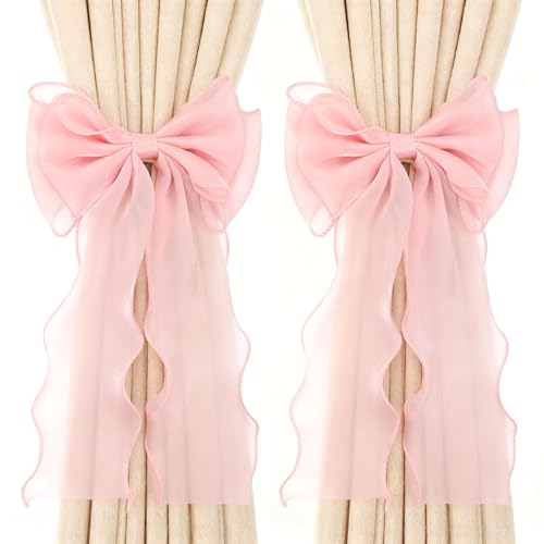 Elegant Pink Bow Curtain Tiebacks - 2 Pack Decorative Holdbacks