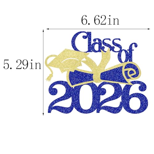 Class of 2026 Cake Topper - Dark Blue and Gold Graduation Party Decor