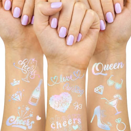 Bachelorette Temporary Tattoos - Iridescent Bridal Party Favors 100+ Pcs