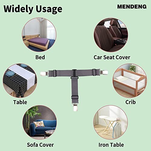 MENDENG Grey Bed Sheet Holder Garters - Adjustable Sheet Clips for Queen