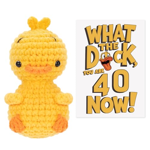 Handmade Positive Crochet Duck Plush with Funny Birthday Card
