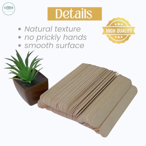 Essenavita Large Wooden Wax Sticks 100 Pack - 6" Birchwood Spatulas for Hair Removal