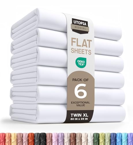 Utopia Bedding Twin XL Flat Sheets - White Microfiber, 6-Pack