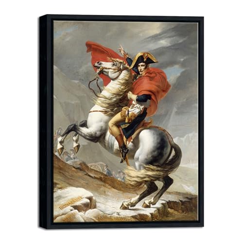 Wieco Art Framed Napoleon Crossing The Alps of Jacques-Louis David Oil Paintings Reproduction Abstract HD Prints Wall Decor Classic Artwork for Home & Office Decoration