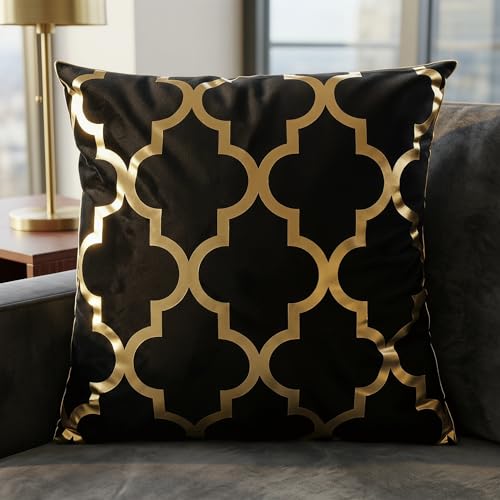 AHAHM Gold and Black 18x18 Inch Decorative Throw Pillow Covers Set of 2 for Couch & Living Room
