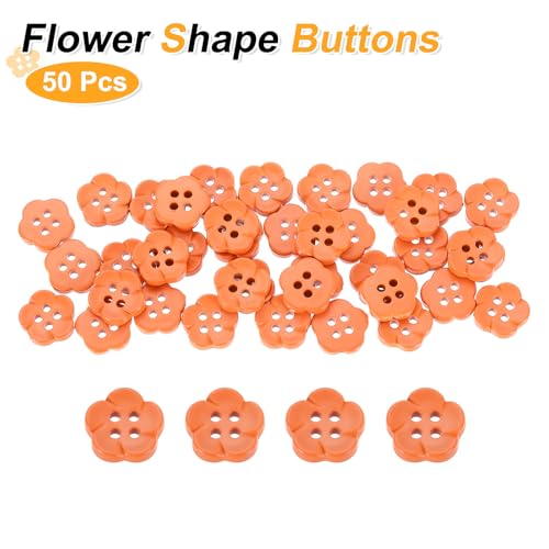 HARFINGTON 50pcs Orange Flower Resin Sewing Buttons 7/16 Inch 4 Hole