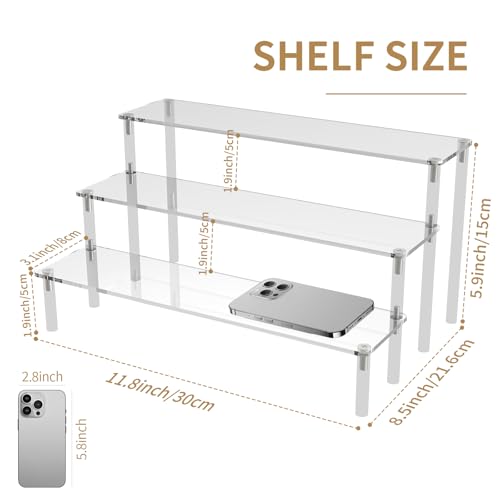 CRLYUXA 1 Pack 3-Tier Acrylic Perfume Organizer Stand - Clear Display Riser