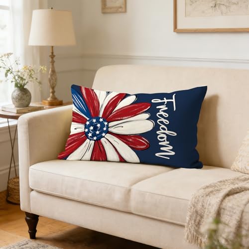 4th of July Independence Day Throw Pillow Cover 12x20 Inch Memorial Decor