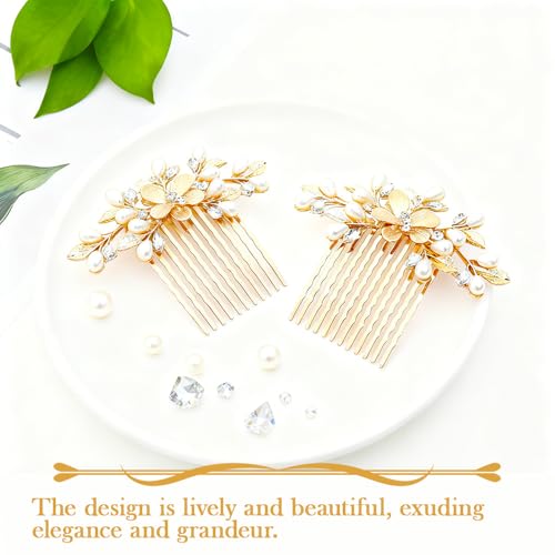 Bridal Gold Pearl Flower Hair Comb - Vintage Wedding Hair Accessory