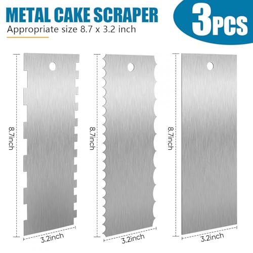 SenseYo 3 Pcs 9 Inch Stainless Steel Cake Scrapers Double Sided Decorating Tools