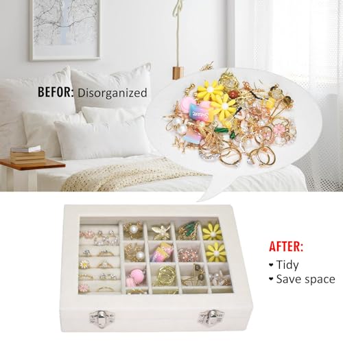 Vicoter Velvet Jewelry Organizer Tray, 7 Slot & 16 Grid Storage Box