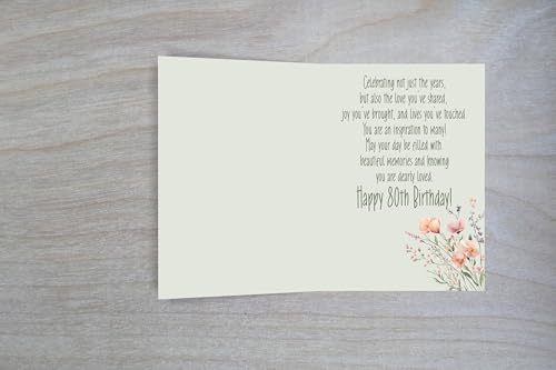 Red Door Inspirations 80th Happy Birthday Card - 80th Green Floral, Made in USA