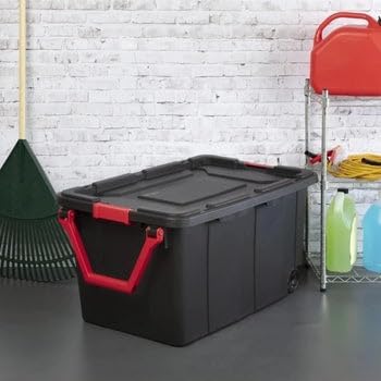 40 Gallon Wheeled Industrial Tote - Durable Black Plastic Storage Bin | Set of 2
